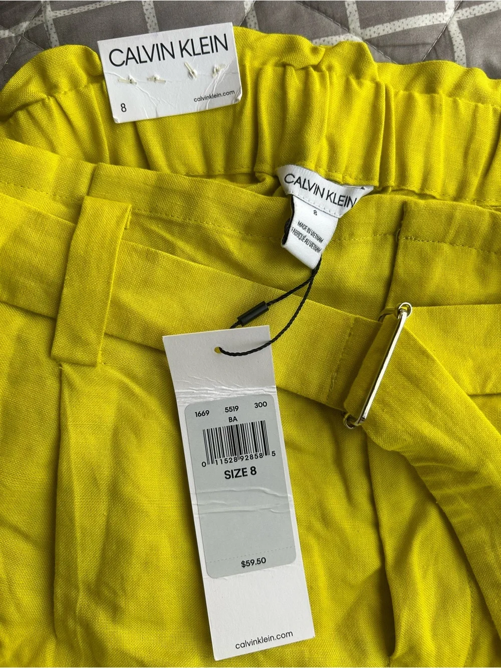 Calvin Klein Bright Yellow High-Waist Belted Women’s Shorts